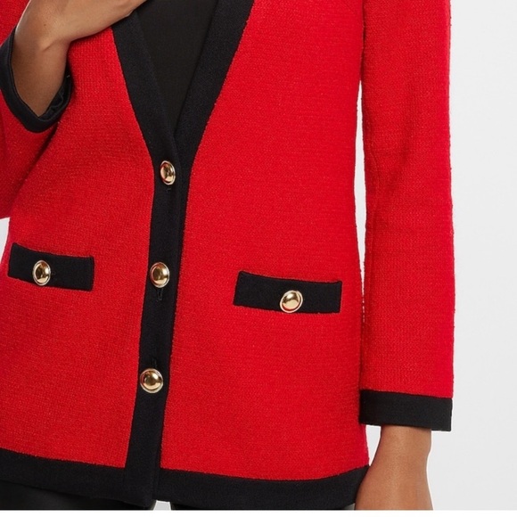 NWOT Express Tipped TWEED Novelty Gold Button
JACKET BLAZER Coat Black Trim - Picture 6 of 7